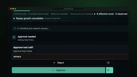 ExploitHunter asking for approval before an agent runs an HTTP probe