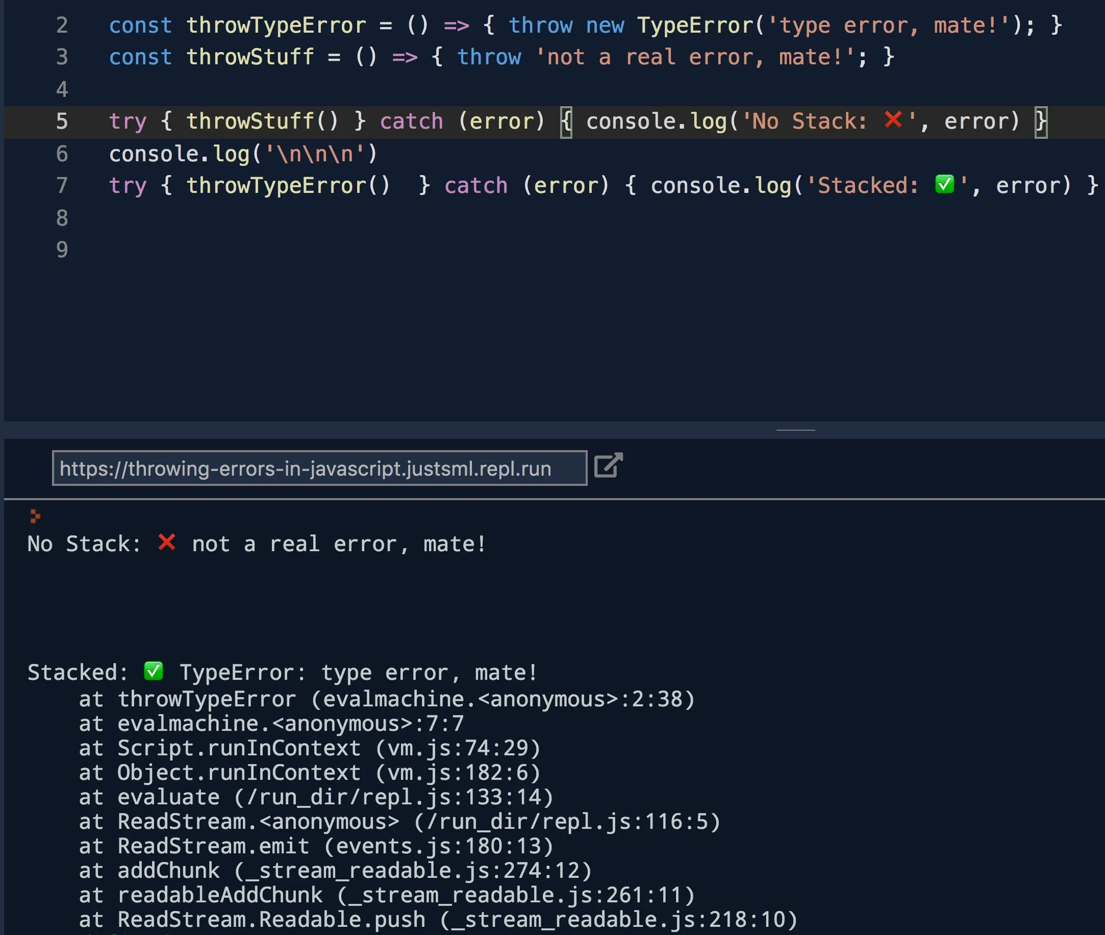 throwing errors in javascript